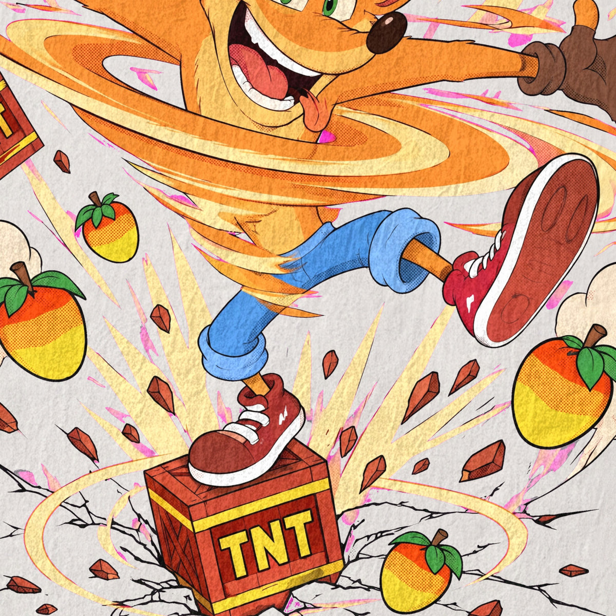 Wumpa Spin — Crash Bandicoot Vintage Tee - print detail